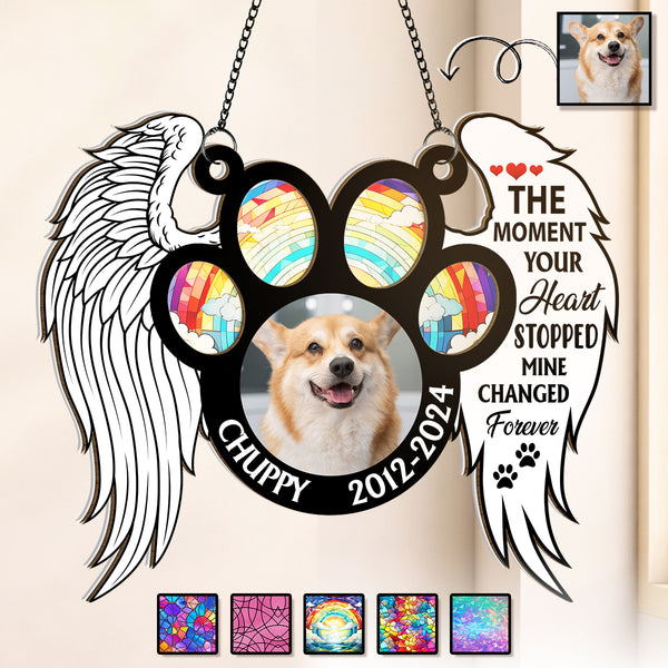 Custom Photo The Moment Your Heart Stopped Memorial - Personalized Acrylic Window Suncatcher Ornament - Gift For Memorial