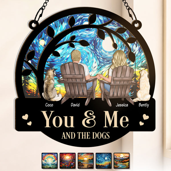 You & Me And The Dogs - Personalized Acrylic Window Suncatcher Ornament - Christmas Gift For Couple, Dog Lover