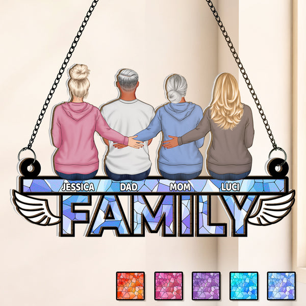 Family Sitting Back - Personalized Acrylic Window Suncatcher - Gift For Family