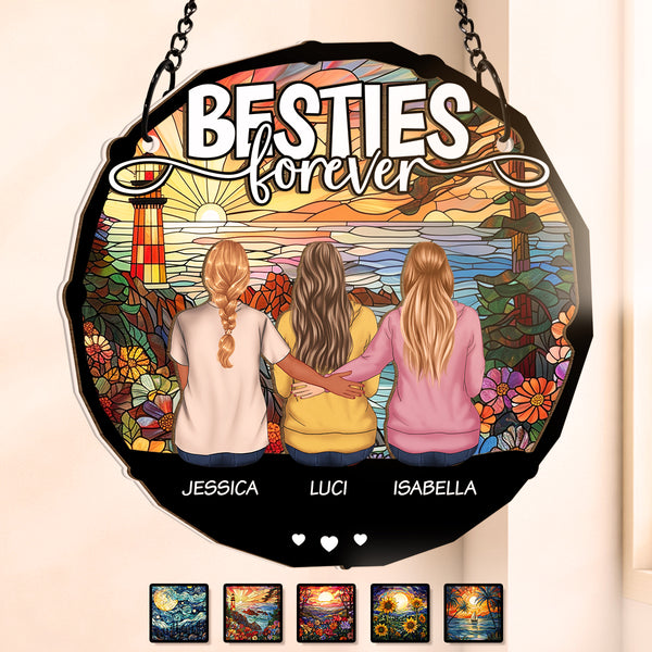 Besties For Life - Personalized Acrylic Window Suncatcher Ornament - Christmas Gift For Besties