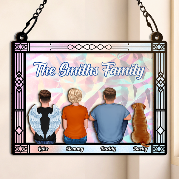 Family Sitting - Personalized Custom Window Suncatcher Ornament - Gift For Family Mom Dad