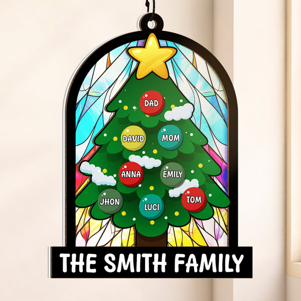 Family Christmas Tree - Personalized Window Suncatcher Ornament - Family Gift For Christmas