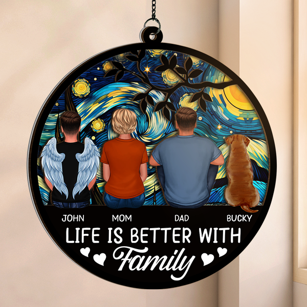 Life Is Better With Family - Personalized Acrylic Window Suncatcher Ornament - Christmas Gift For Family Members