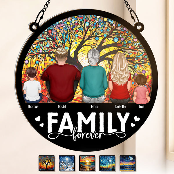 Family Forever - Personalized Acrylic Window Suncatcher Ornament - Christmas Gift For Family Members