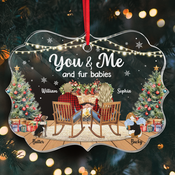 You And Me And The Dogs - Customized Personalized Acrylic Ornament - Christmas Gifts For Couples