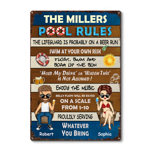 Welcome To Our Pool - Pool Rules Sign - Personalized Custom Metal Sign