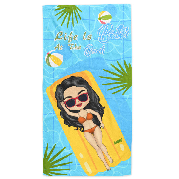 At The Beach Summer Vibes - Gift For Girlfriend - Personalized Beach Towel