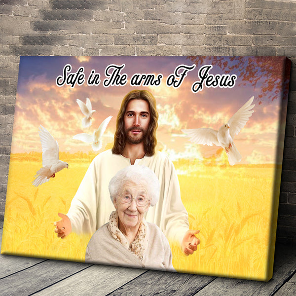 Custom Photo - God Bless You Safe In The Arms Of Jesus - Personalized Custom Canvas - Memorial Canvas