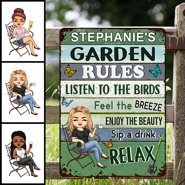 Garden Rules Feel The Breeze Gift For Her Personalized Custom Gardening Metal Sign