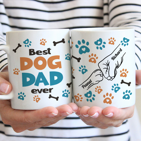 Dog Human Fist Bump - Personalized Custom Ceramic Mug Gift For Dog Dad, Dog Lovers