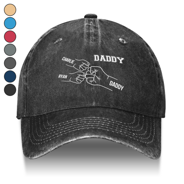 Daddy's Team Fist Bump Gift For Dad, Grandpa Personalized Custom Washed Baseball Cap