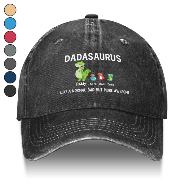 Dadasaurus Like a normal Dad but more Awesome Family Gift Personalized Custom Washed Baseball Cap