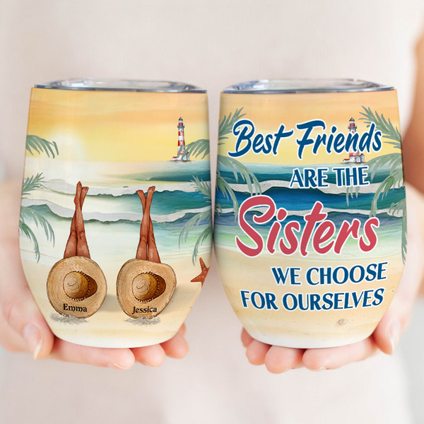 Beach Bestie - Personalized Customized Wine Tumbler - Gift For Sister