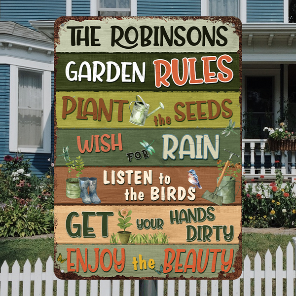 Garden Rules -  Customized Personalized Metal Sign - Gift For Garden Lover