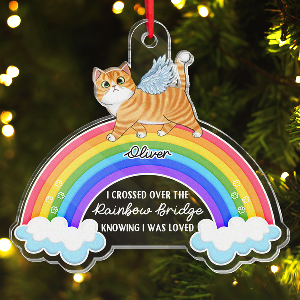 I Crossed Over Rainbow Bridge - Personalized Customized Ornament - Memorial Gifts For Cat Lovers