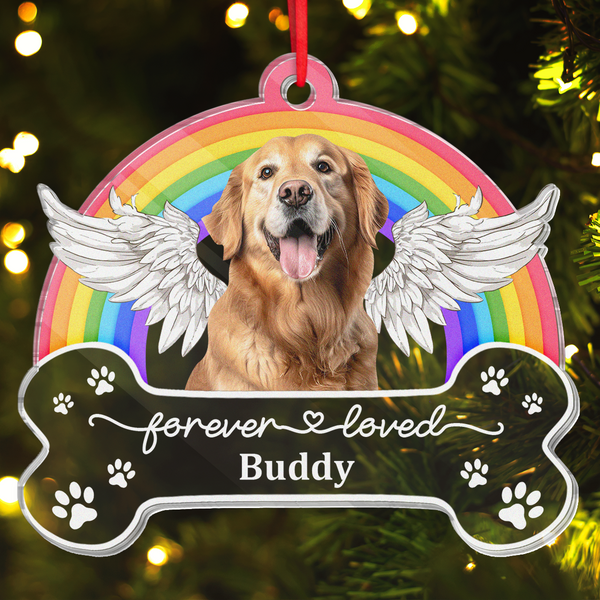 Pet Memorial Keepsake Rainbow Photo Inserted - Personalized Customized Ornament - Gifts For Dog Owners, Pet Loss