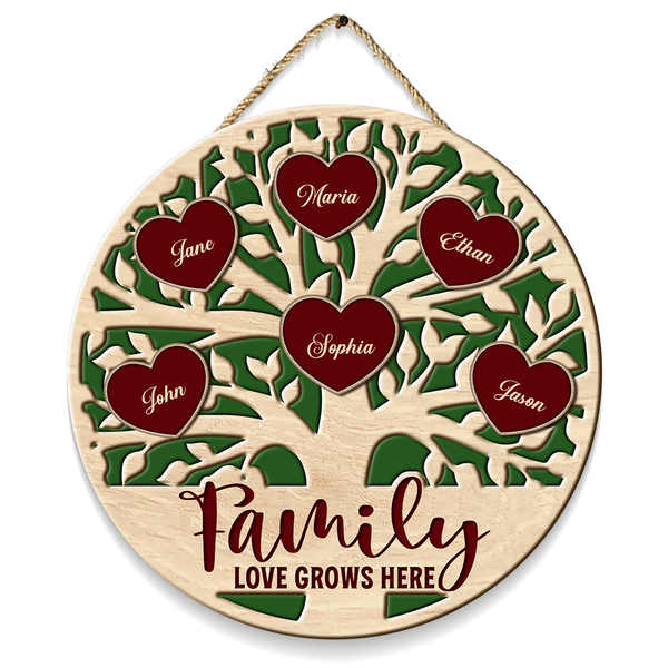 Family Love Grows Here - Personalized Door Signs - Christmas Gifts For Family