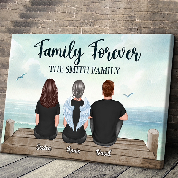 Family Sitting On Bridge Vintage Family Gift Personalized Custom Framed Canvas Wall Art