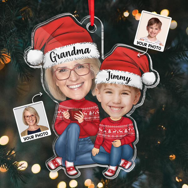 Custom Photo Grandma And Child - Personalized Acrylic Ornament - Christmas Gift For Family