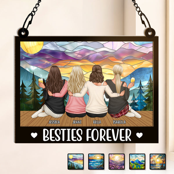 Besties Forever - Personalized Acrylic Window Suncatcher Ornament - Gift For Besties, Sisters