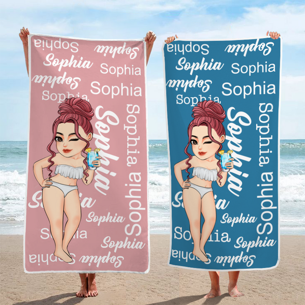 Custom Name Customized Personalized Beach Towel - Gift For Girl