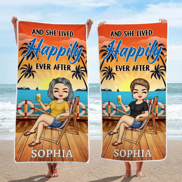 And She Lived Happily Ever After Vacation Gift For Her, Him Personalized Custom Beach Towel