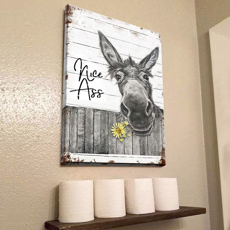 Framed Canvas Wall Decor Funny Donkey Sunflower Bathroom Farmhouse Bat