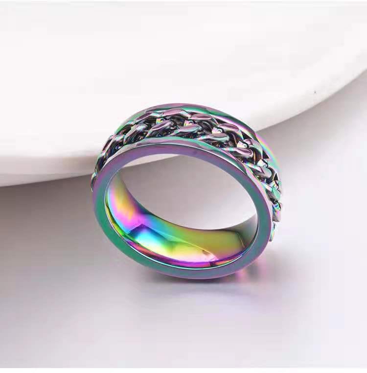 Stainless Steel Spinning Bottle Opener Anxiety Ring Multicolor / 6 Ring MelodyNecklace