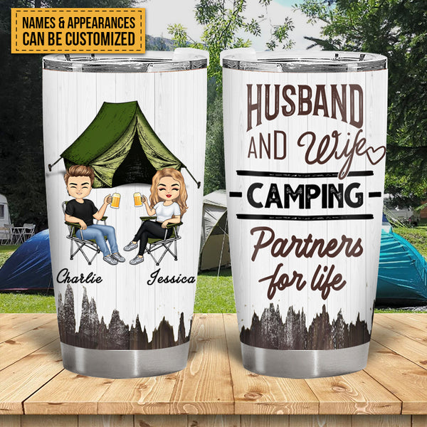 Husband And Wife Camping Partners For Life - Camping Gifts - Personalized Custom Tumbler