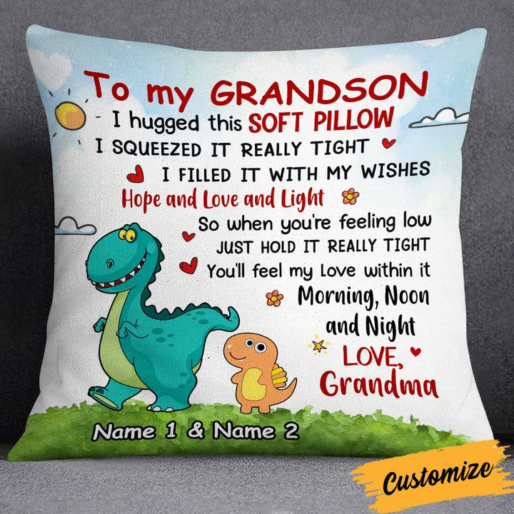 Personalized Pillows, Grandson Granddaughter Dinosaur Pillow