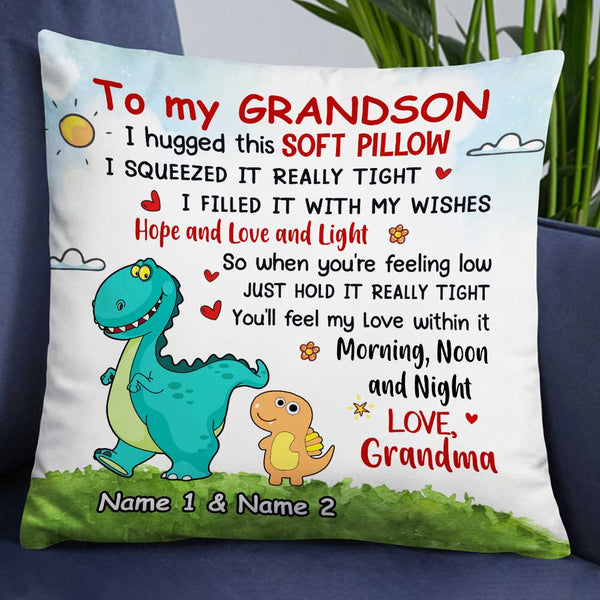 Personalized Pillows, Grandson Granddaughter Dinosaur Pillow