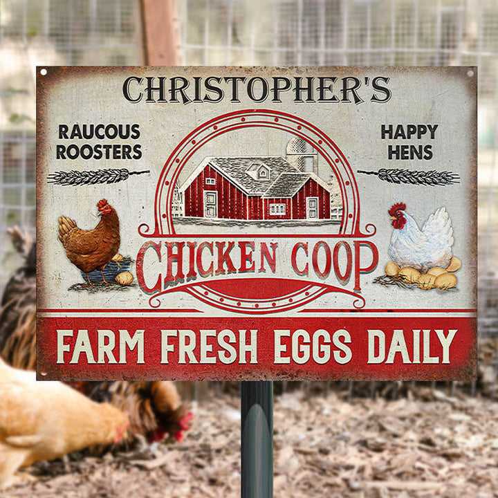 Personalized Chicken Coop Farm Fresh Eggs Customized Classic Metal Signs-Metal Sign-Thesunnyzone