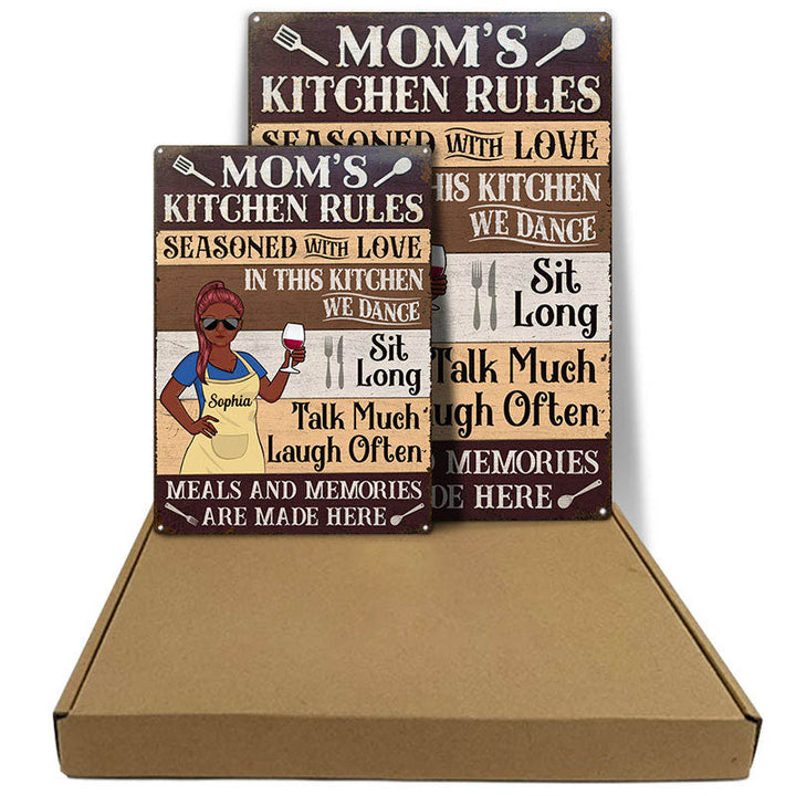 Mom's Kitchen Rules Meals And Memories Are Made Here - Kitchen Sign - Personalized Custom Classic Metal Signs-Metal Sign-Thesunnyzone