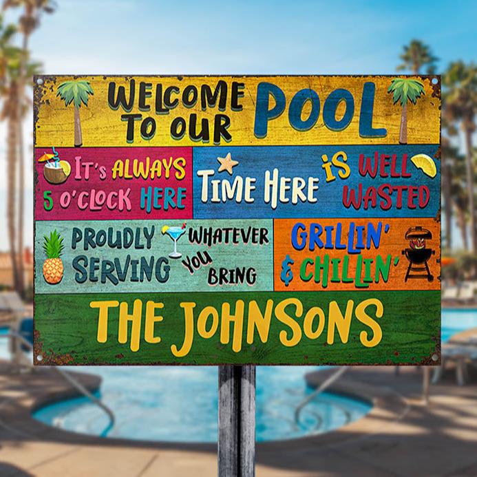 Personalized Swimming Pool Welcome To Our Custom Classic Metal Signs-Metal Sign-Thesunnyzone