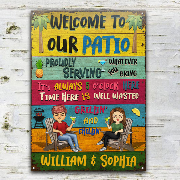 Patio Welcome Grilling Proudly Serving Whatever You Bring - Backyard Sign - Personalized Custom Classic Metal Signs-Metal Sign-Thesunnyzone