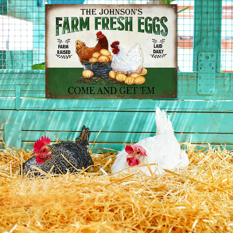 Personalized Chicken Farm Fresh Eggs Green Customized Classic Metal Signs-Metal Sign-Thesunnyzone