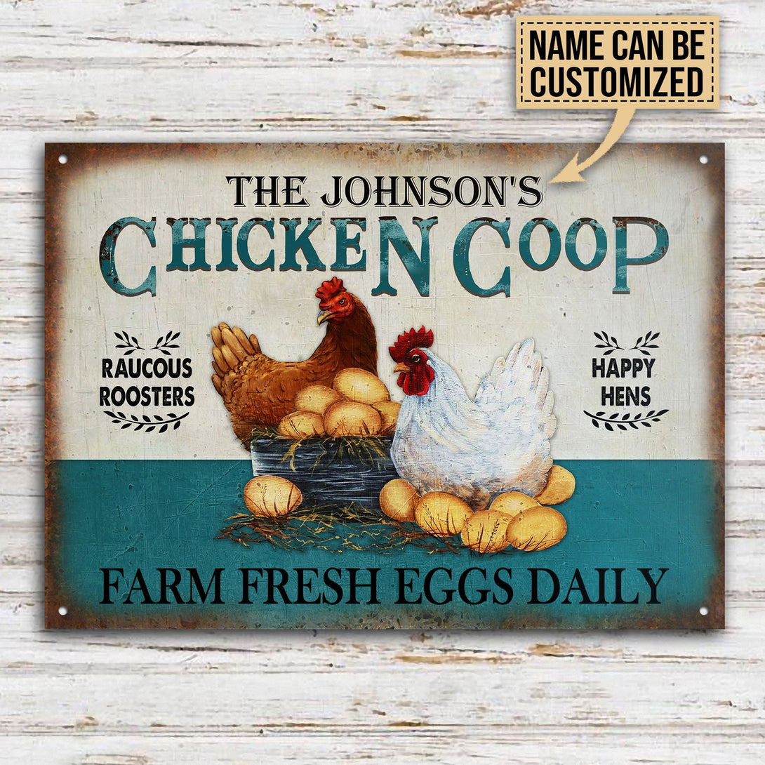 Personalized Chicken Fresh Eggs Daily Turquoise Customized Classic Metal Signs-Metal Sign-Thesunnyzone