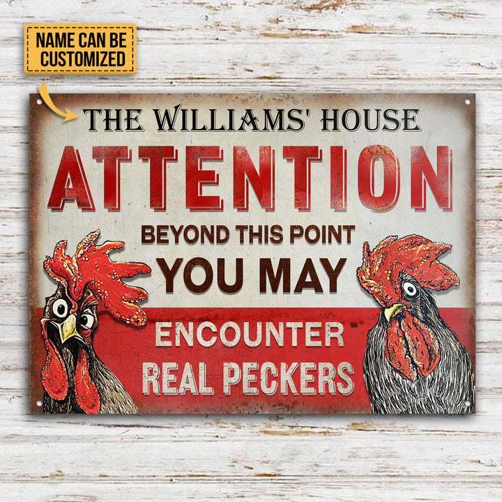 Personalized Chicken Attention Peckers Customized Classic Metal Signs-Metal Sign-Thesunnyzone