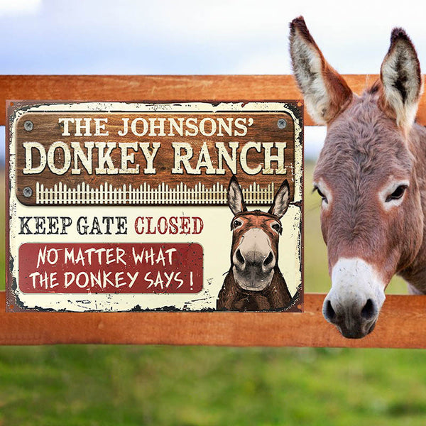 Personalized Farm Donkey Ranch Keep Gate Closed Custom Classic Metal Signs-Metal Sign-Thesunnyzone