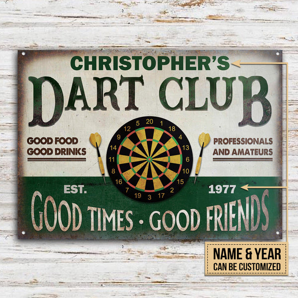 Personalized Darts Club Vintage Good Times Good Friends Customized Classic Metal Signs-Metal Sign-Thesunnyzone