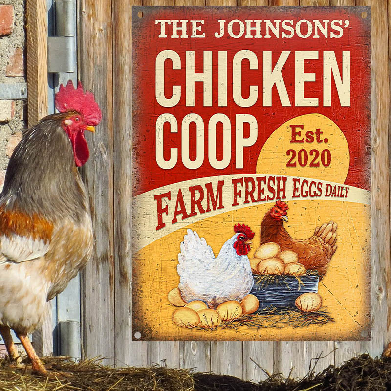 Personalized Chicken Coop Fresh Eggs Customized Classic Metal Signs-Metal Sign-Thesunnyzone