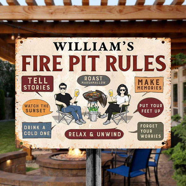 Personalized Metal Sign Family Fire Pit Rules Home Decor Gift Barbecue Outdoor Gift For Family