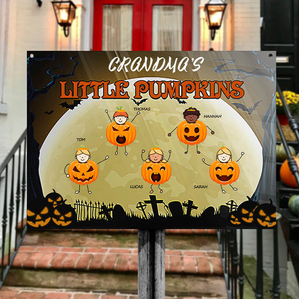 Halloween Gift Idea For Nana - Personalized Custom Classic Metal Signs - Grandma's Little Pumpkins