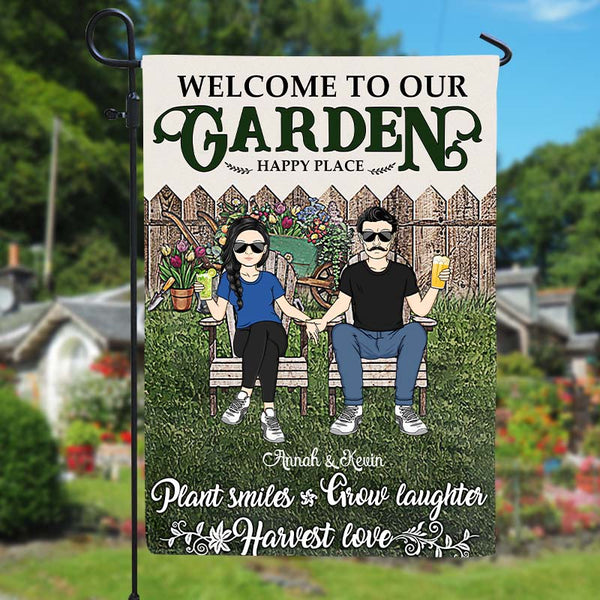 Garden Couple Plant Smiles Grow Laughter Harvest Love - Garden Decoration - Personalized Custom Flag