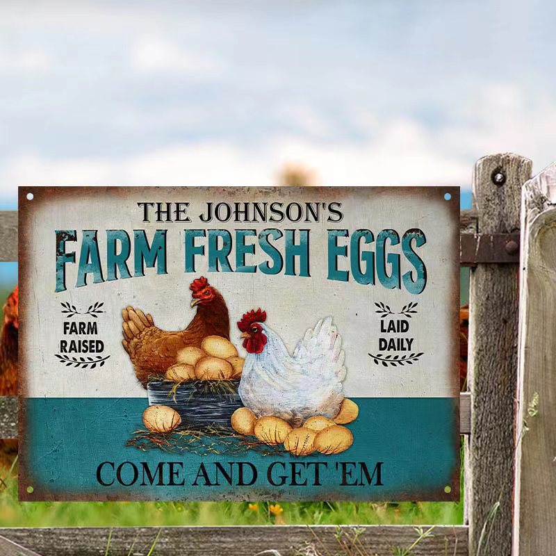 Personalized Chicken Farm Raised Laid Daily Turquoise Customized Classic Metal Signs-Metal Sign-Thesunnyzone