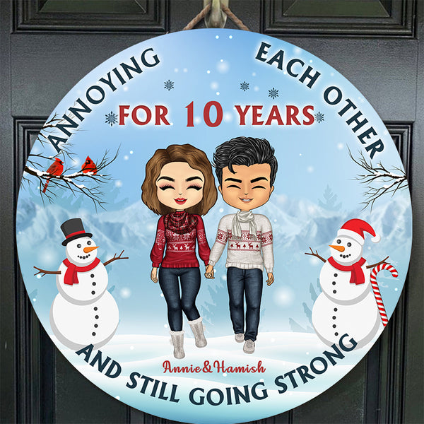 Old Couple Annoying Each Other - Christmas Gift For Couple - Personalized Custom Circle Door Sign