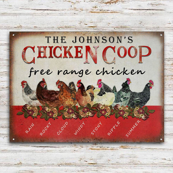 Personalized Chicken Coop Free Range Chicken Customized Classic Metal Signs-Metal Sign-Thesunnyzone