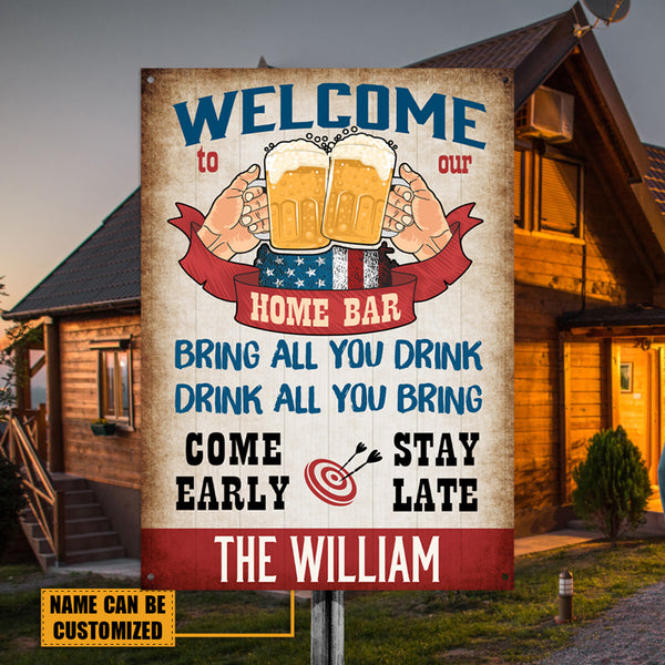 Home Bar Welcome - Backyard Sign - Personalized Custom Classic Metal Signs-Metal Sign-Thesunnyzone