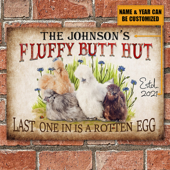 Personalized Chicken Metal Signs Fluffy Butt Hut Silkies Chicken Customized Classic Metal Signs-Metal Sign-Thesunnyzone