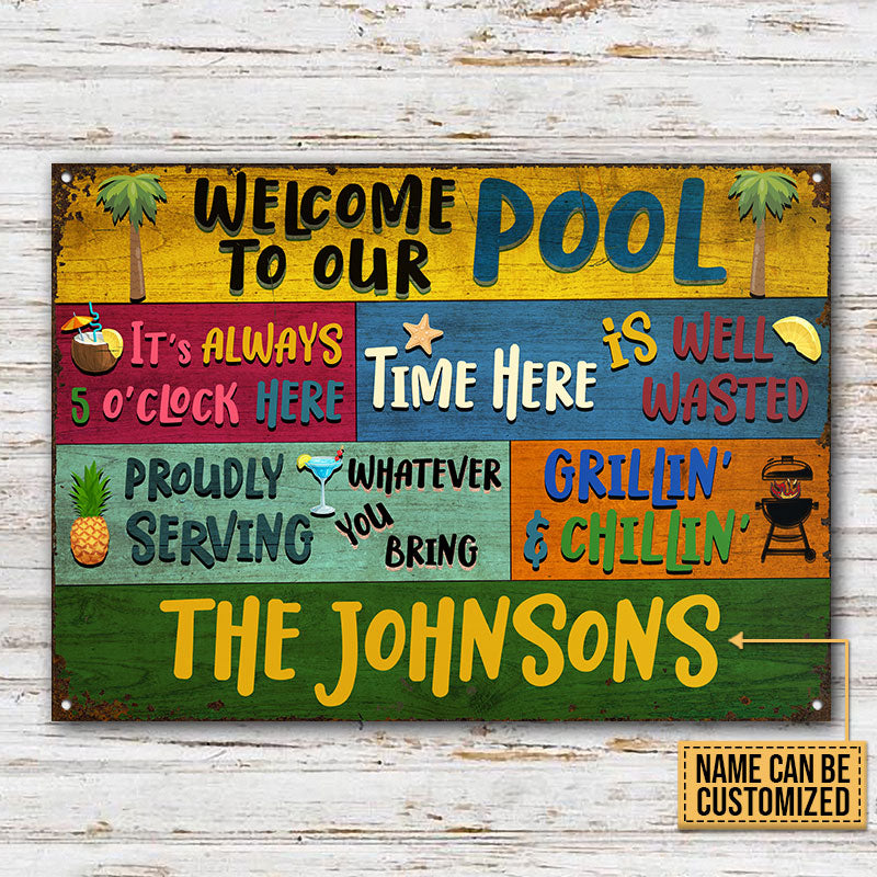 Personalized Swimming Pool Welcome To Our Custom Classic Metal Signs-Metal Sign-Thesunnyzone